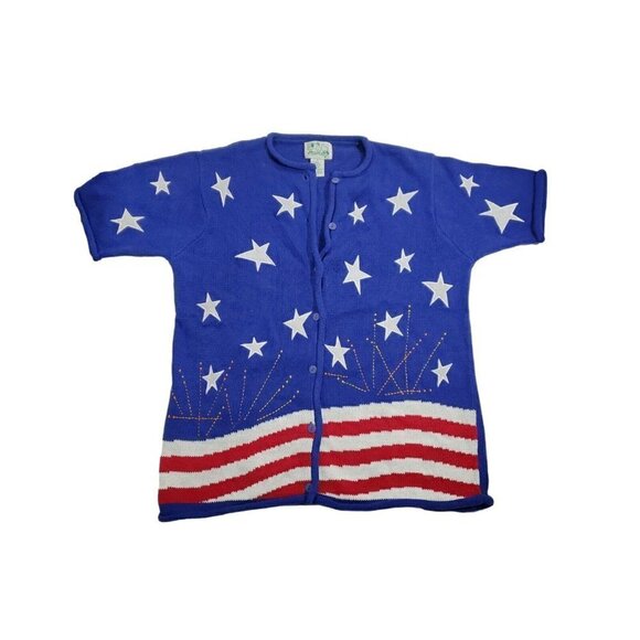 The Quacker Factory Women's Short-Sleeved USA Stars  Cardigan Sweater Si… - Picture 1 of 9